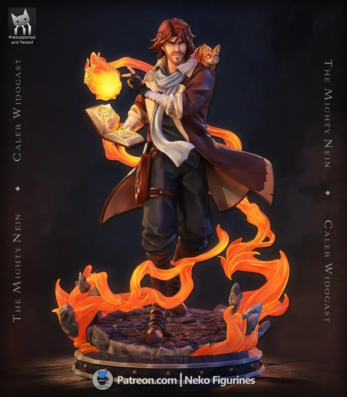 Red Haired Fire Wizard Figurine, Hand Painted Resin 3D Printed Collectible Statue
