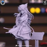 White Cat Ear Sci Fi Operator Figurine, Hand Painted Anime Game Inspired 3D Printed Collectible Statue, Futuristic Mage Figure product image 7