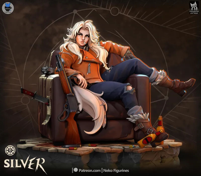 Werewolf Outlaw Huntress Figurine, Highly Detailed Hand Painted 3D Printed Collectible Statue, Dark Western Fantasy Sculpture - alternate view