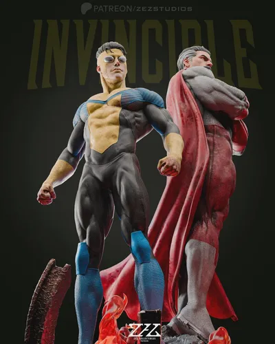 Invincible and Omni-Man | Maximum Detailed 16K 3D printed figure - alternate view