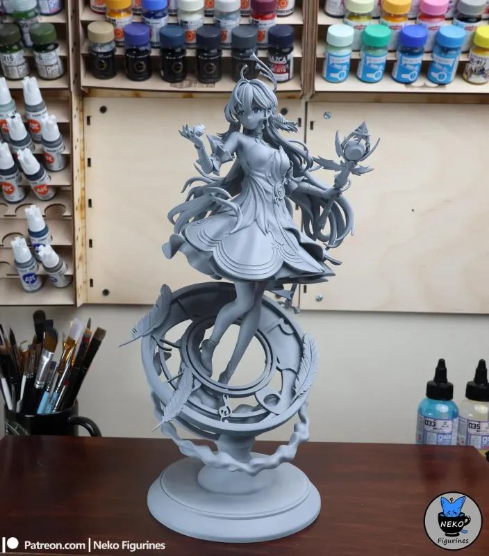 Fox Ear Mystic Lady Figurine, Maximum Detailed Hand Painted Anime Game Inspired 3D Printed Collectible Statue - alternate view