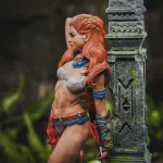 Red Haired Machine Hunter Figurine, Fully Hand Painted 3D Printed Collectible Statue, Sci Fi Tribal Warrior Sculpture product image 3