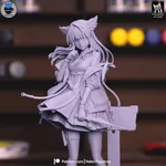 White Cat Ear Sci Fi Operator Figurine, Hand Painted Anime Game Inspired 3D Printed Collectible Statue, Futuristic Mage Figure product image 6