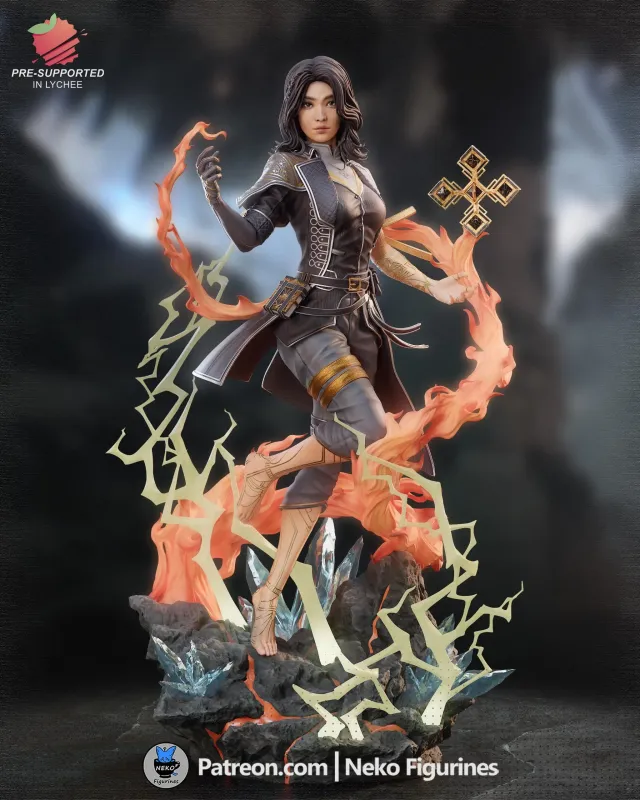 Elemental Scholar Mage Figurine, Maximum Detailed 16K 3D Printed Collectible Statue, Dark Fantasy RPG Inspired Figure