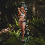 Red Haired Machine Hunter Figurine, Fully Hand Painted 3D Printed Collectible Statue, Sci Fi Tribal Warrior Sculpture product image