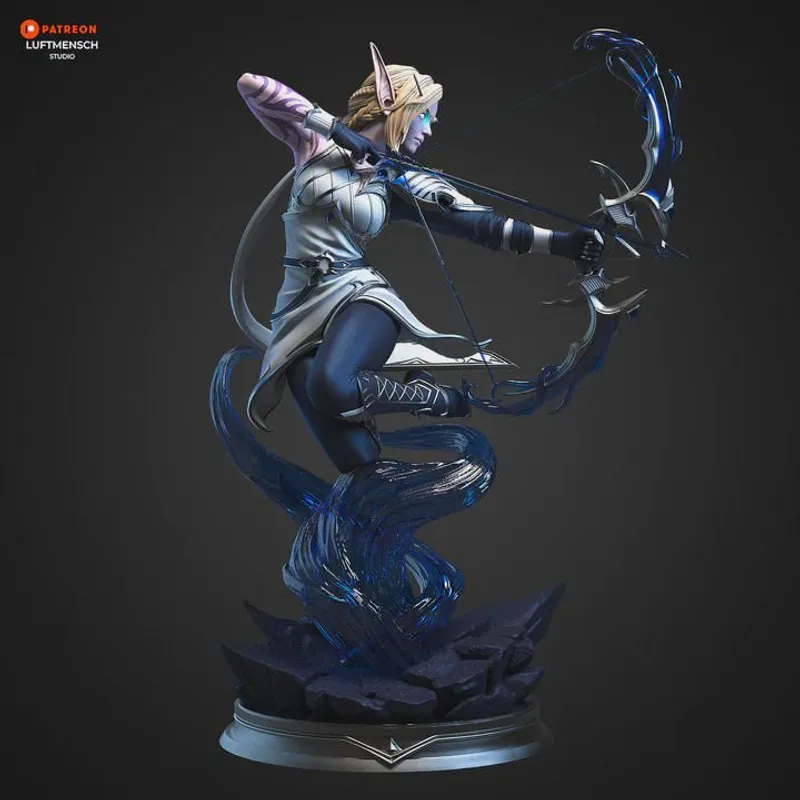 Dark Elven Ranger Archer Figurine, Fully Hand Painted 3D Printed Collectible Statue, Fantasy Huntress Sculpture