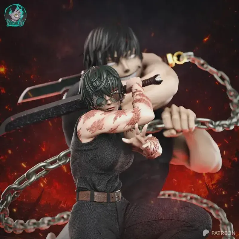 Hand Painted Resin Figurine, Dark Anime Martial Arts Battle Sculpture