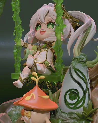 Little Forest Goddess Figurine, Fully Hand Painted 3D Printed Collectible Statue, Fantasy Anime Nature Spirit Sculpture - alternate view