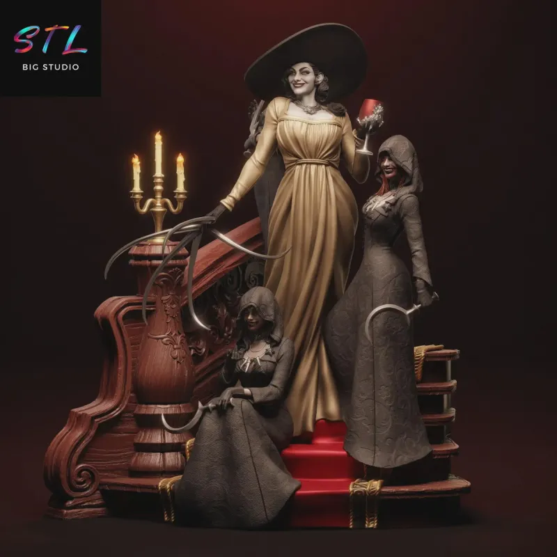 Tall Vampire Countess Figurine, Hand Painted 16K 3D Printed Resin Collectible Statue, Gothic Horror Lady Sculpture