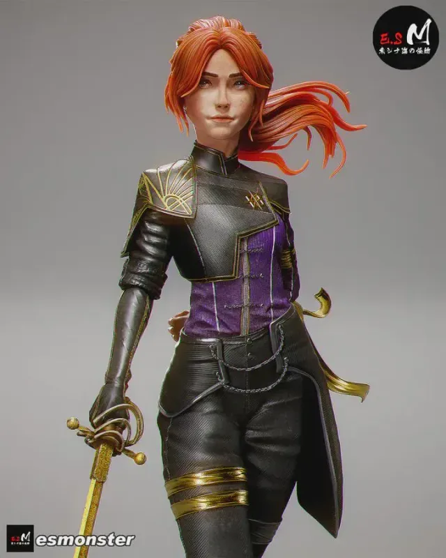 Young Expedition Swordswoman Figurine, Highly Detailed Hand Painted 3D Printed Collectible Statue, Dark Fantasy RPG Sculpture