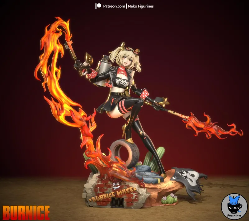 Flame Biker Girl Figurine, Maximum Detailed 16K 3D Printed Collectible Statue, Anime Game Inspired Fire Fighter Figure