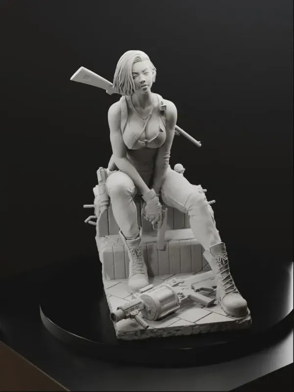 Blue Tactical Survival Heroine Figurine, Hand Painted 16K 3D Printed Resin Collectible Statue, Horror Game Inspired Sculpture - alternate view