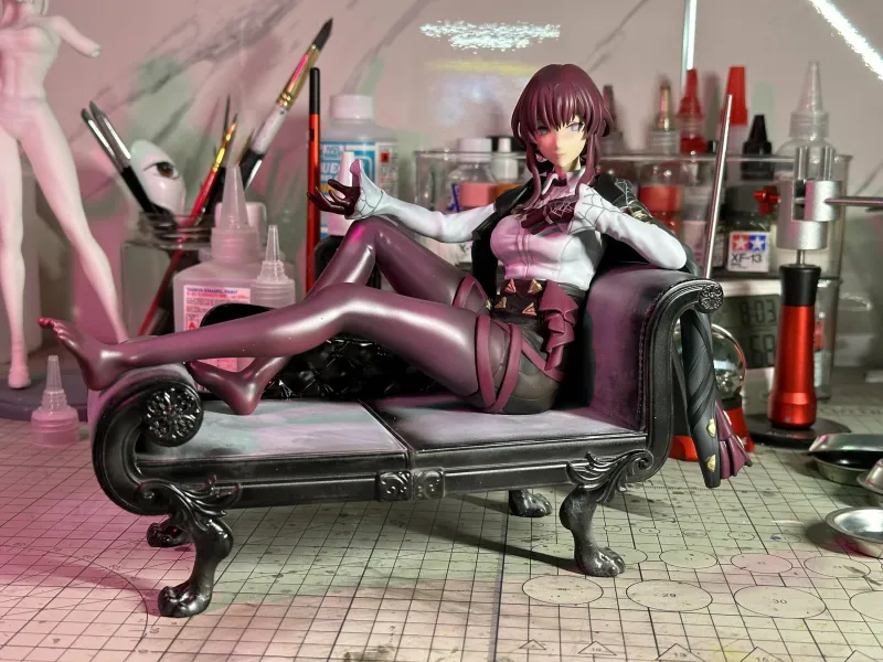 Purple Sci Fi Femme Fatale Figurine, Hand Painted Anime Game Inspired 3D Printed Collectible Statue, Cyberpunk Display Figure