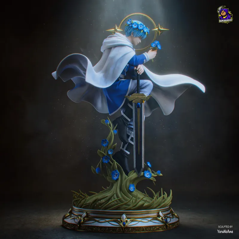 Blue Hero Swordsman Figurine, Highly Detailed Hand Painted 3D Printed Collectible Statue, Fantasy Anime Warrior Sculpture