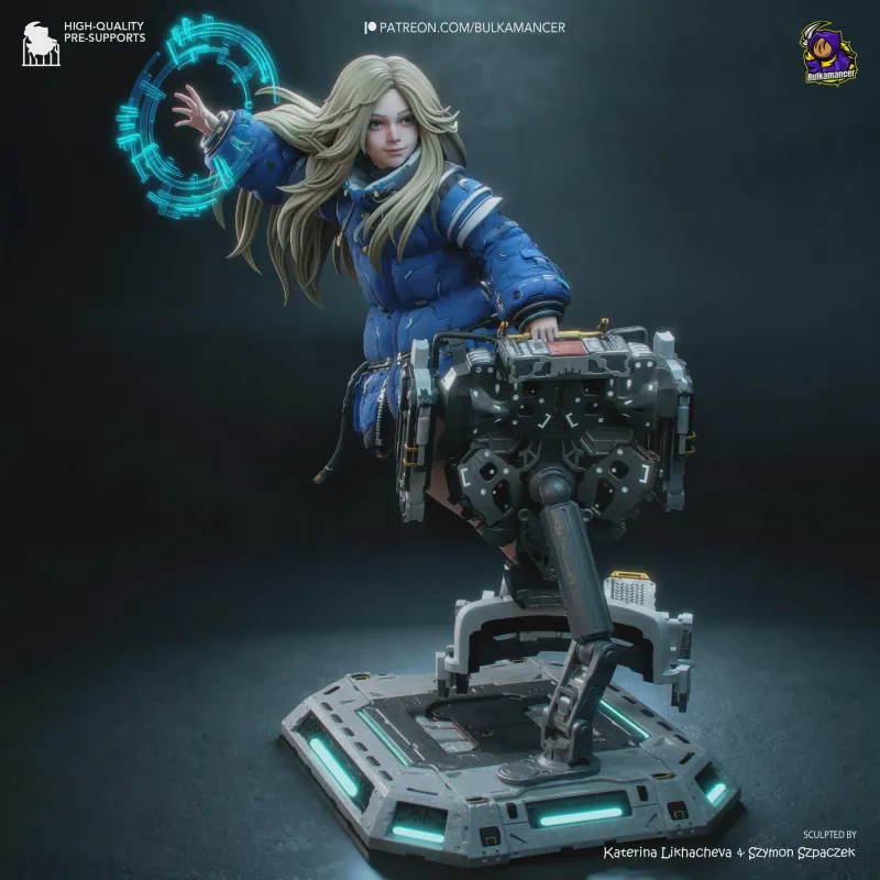 White Haired Android Girl Figurine, Fully Hand Painted 3D Printed Collectible Statue, Sci Fi Companion Sculpture - alternate view