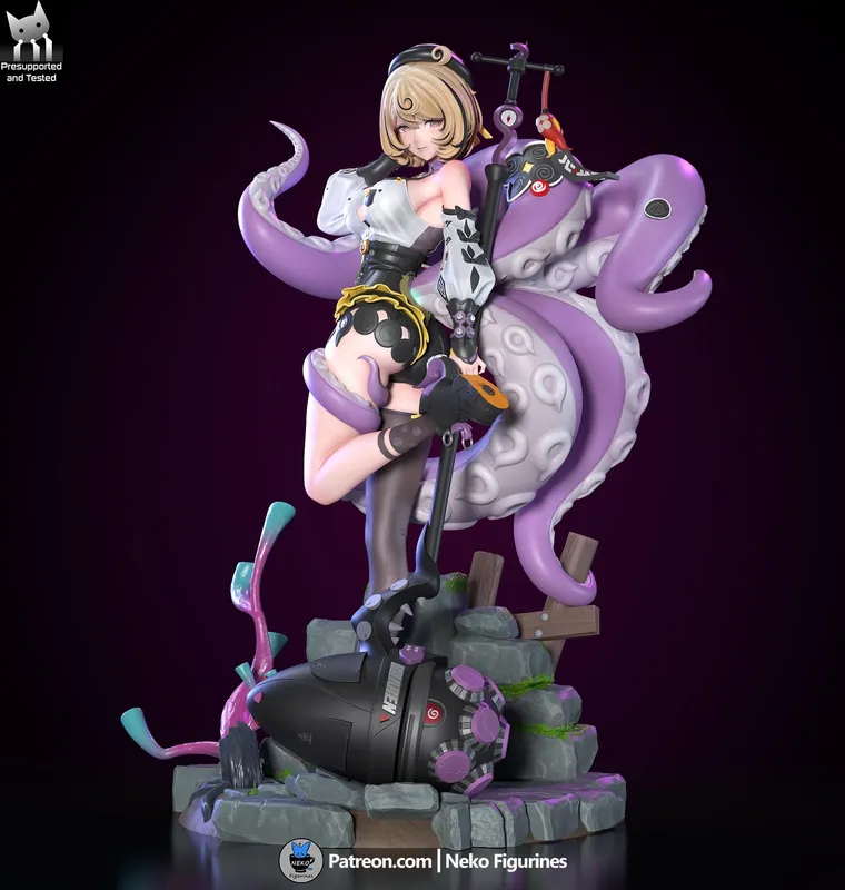 Octopus Horror Girl Figurine, Maximum Detailed 16K 3D Printed Collectible Statue, Dark Anime Game Inspired Figure