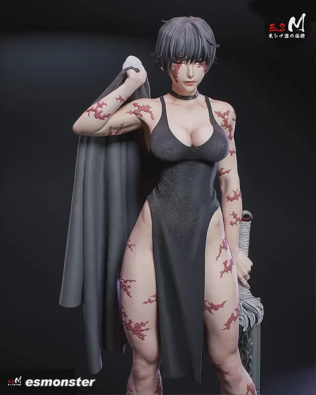 Glasses Weapon Fighter Figurine, Highly Detailed Hand Painted 3D Printed Collectible Statue, Dark Anime Battle Girl Sculpture - alternate view