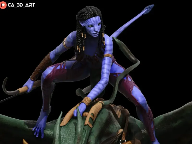 Blue Alien Warrior Princess Figurine, Maximum Detailed 16K 3D Printed Collectible Statue, Fantasy Sci Fi Huntress Figure - alternate view
