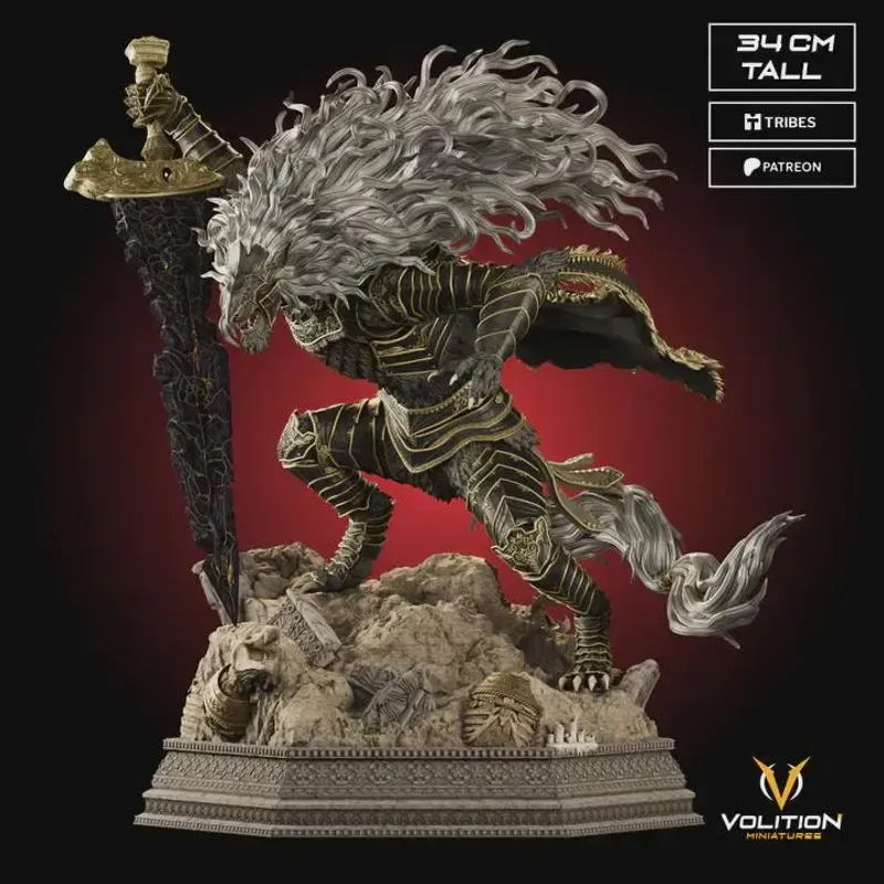 Dark Beast Knight Figurine, Fully Hand Painted 16K 3D Printed Collectible Statue, Black Blade Fantasy Warrior Figure