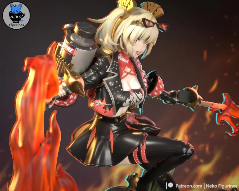 Flame Biker Girl Figurine, Maximum Detailed 16K 3D Printed Collectible Statue, Anime Game Inspired Fire Fighter Figure - alternate view