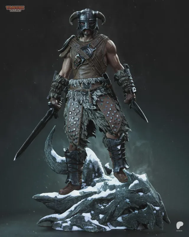 Horned Dragon Slayer Warrior Figurine, Fully Hand Painted 3D Printed Collectible Statue, Nordic Fantasy Sculpture - alternate view