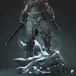 Horned Dragon Slayer Warrior Figurine, Fully Hand Painted 3D Printed Collectible Statue, Nordic Fantasy Sculpture product image 2
