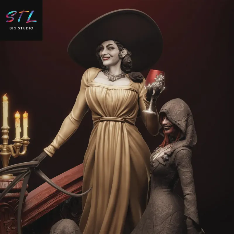 Tall Vampire Countess Figurine, Hand Painted 16K 3D Printed Resin Collectible Statue, Gothic Horror Lady Sculpture - alternate view