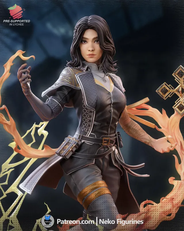 Elemental Scholar Mage Figurine, Maximum Detailed 16K 3D Printed Collectible Statue, Dark Fantasy RPG Inspired Figure - alternate view