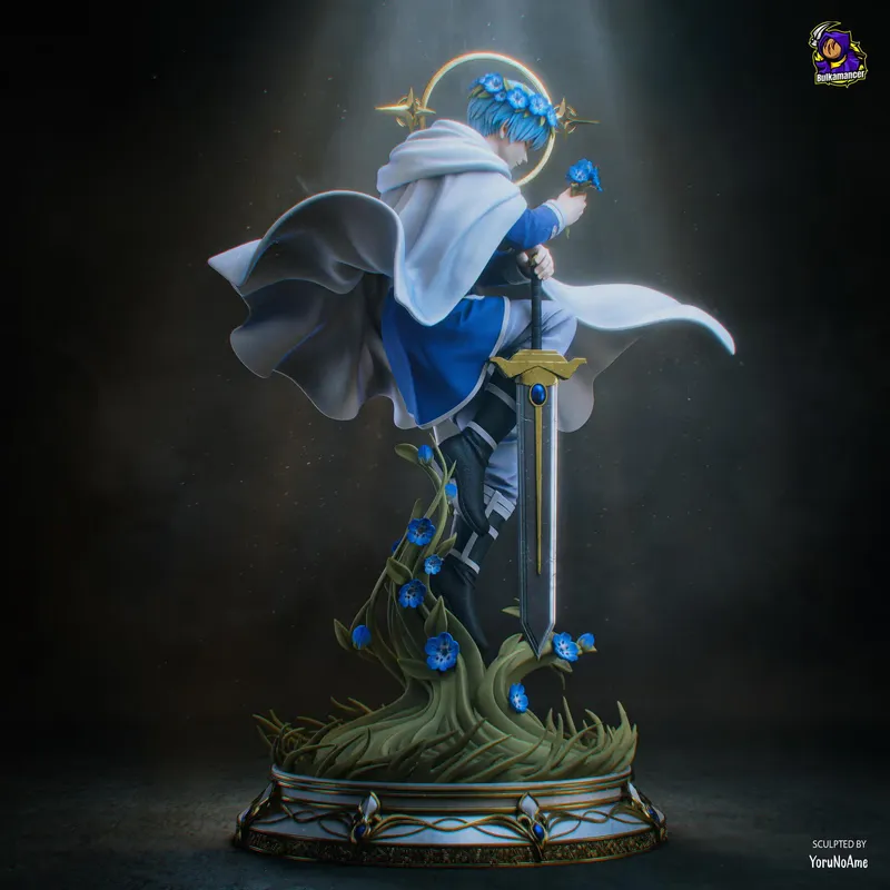 Blue Hero Swordsman Figurine, Highly Detailed Hand Painted 3D Printed Collectible Statue, Fantasy Anime Warrior Sculpture - alternate view