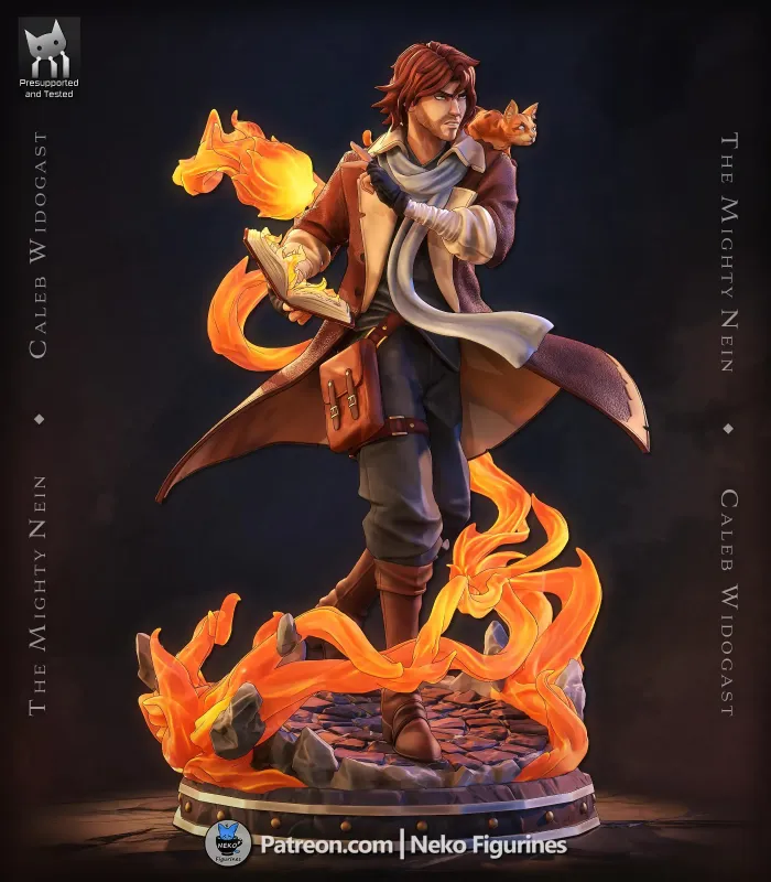 Red Haired Fire Wizard Figurine, Hand Painted Resin 3D Printed Collectible Statue - alternate view