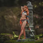 Red Haired Machine Hunter Figurine, Fully Hand Painted 3D Printed Collectible Statue, Sci Fi Tribal Warrior Sculpture product image 4