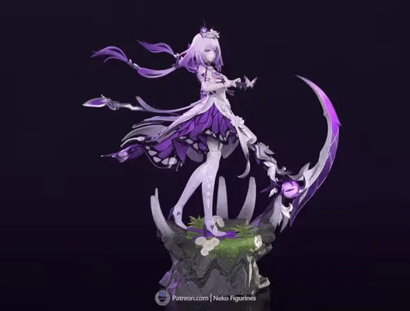 Purple Butterfly Dragon Lady Figurine, Maximum Detailed Hand Painted Anime Game Inspired 3D Printed Collectible Statue - alternate view