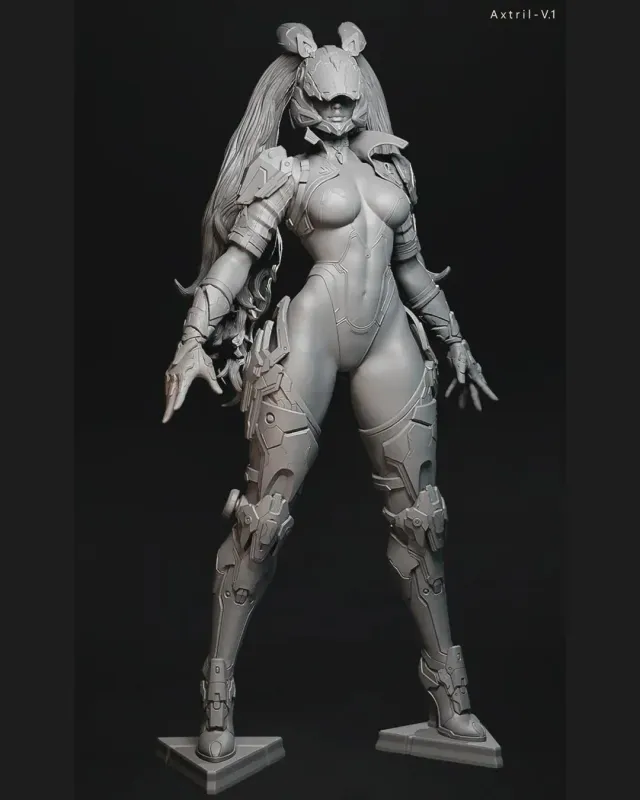Electric Speedster Battle Girl Figurine, Fully Hand Painted 3D Printed Collectible Statue, Sci Fi Action Sculpture - alternate view