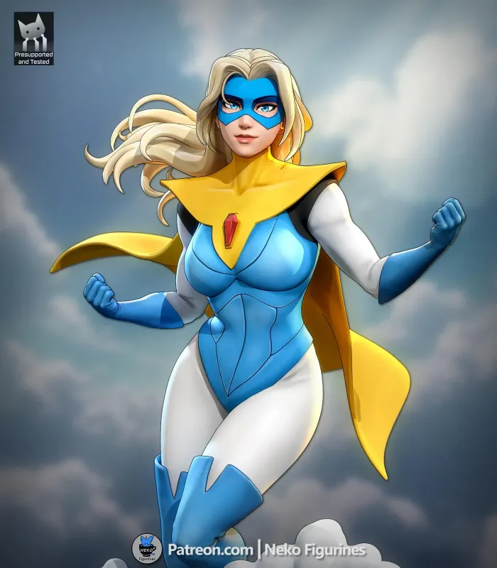 Blonde Superheroine Figurine, Maximum Detailed 16K 3D Printed Collectible Statue, Comic Style Hero Woman Figure - alternate view