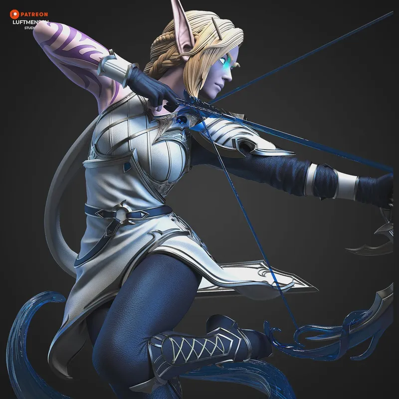 Dark Elven Ranger Archer Figurine, Fully Hand Painted 3D Printed Collectible Statue, Fantasy Huntress Sculpture - alternate view