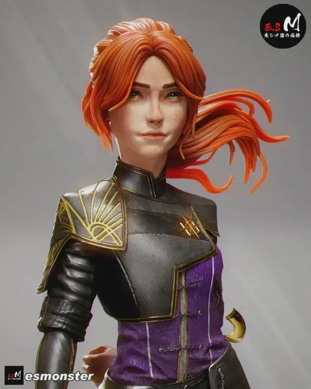 Young Expedition Swordswoman Figurine, Highly Detailed Hand Painted 3D Printed Collectible Statue, Dark Fantasy RPG Sculpture - alternate view
